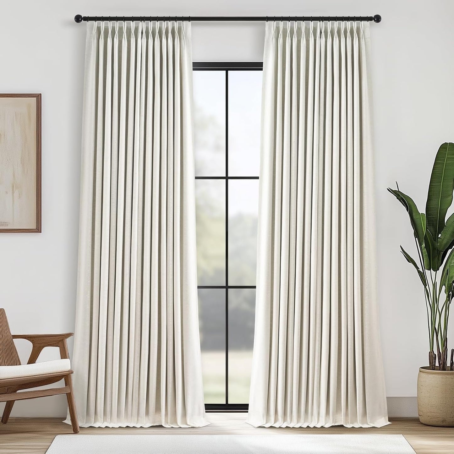 Natural 90 Inches Long Linen Curtains for Bedroom Blackout