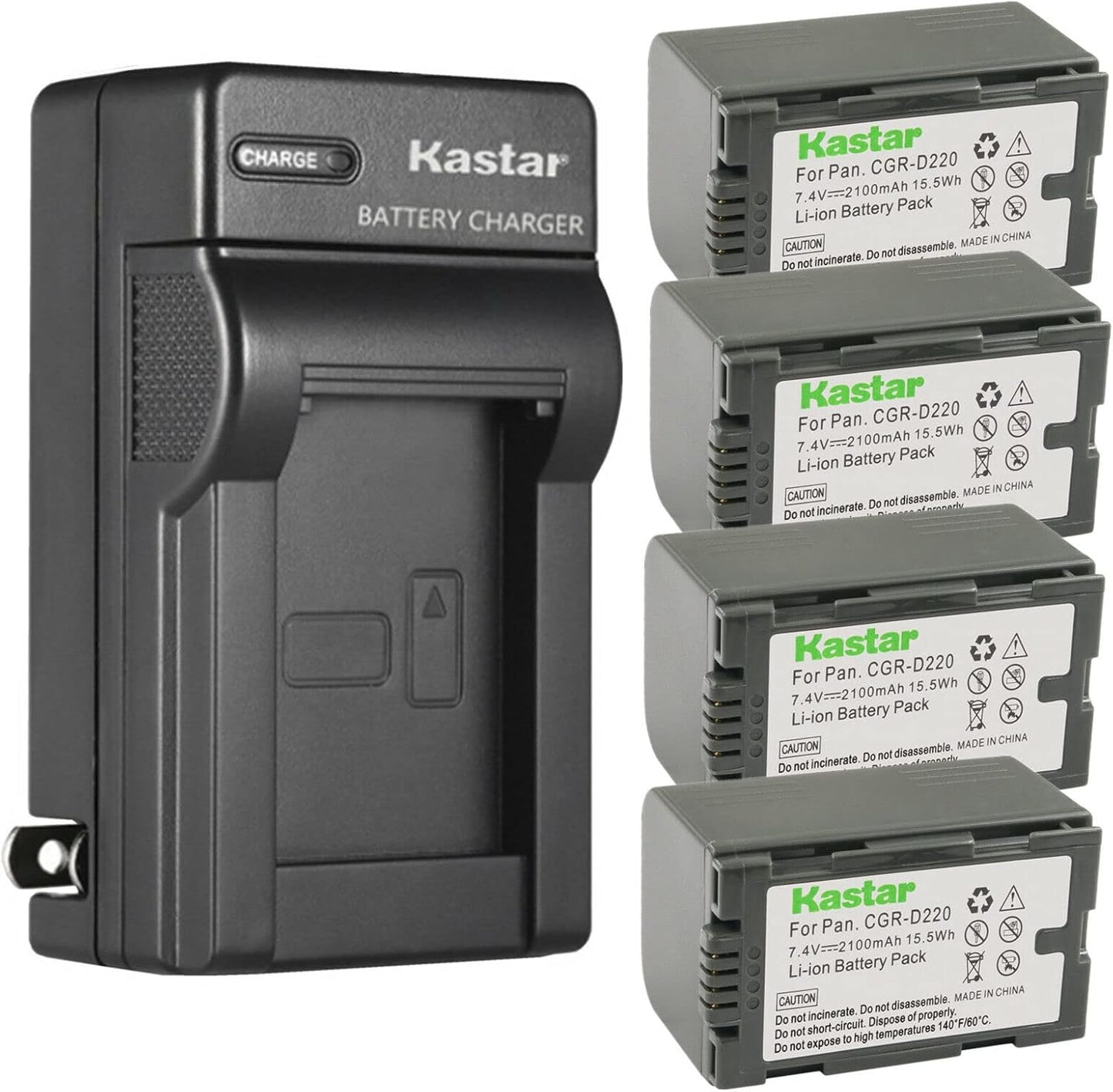 Kastar 4-Pack CGR-D16 Battery and AC Wall Charger for Cameras