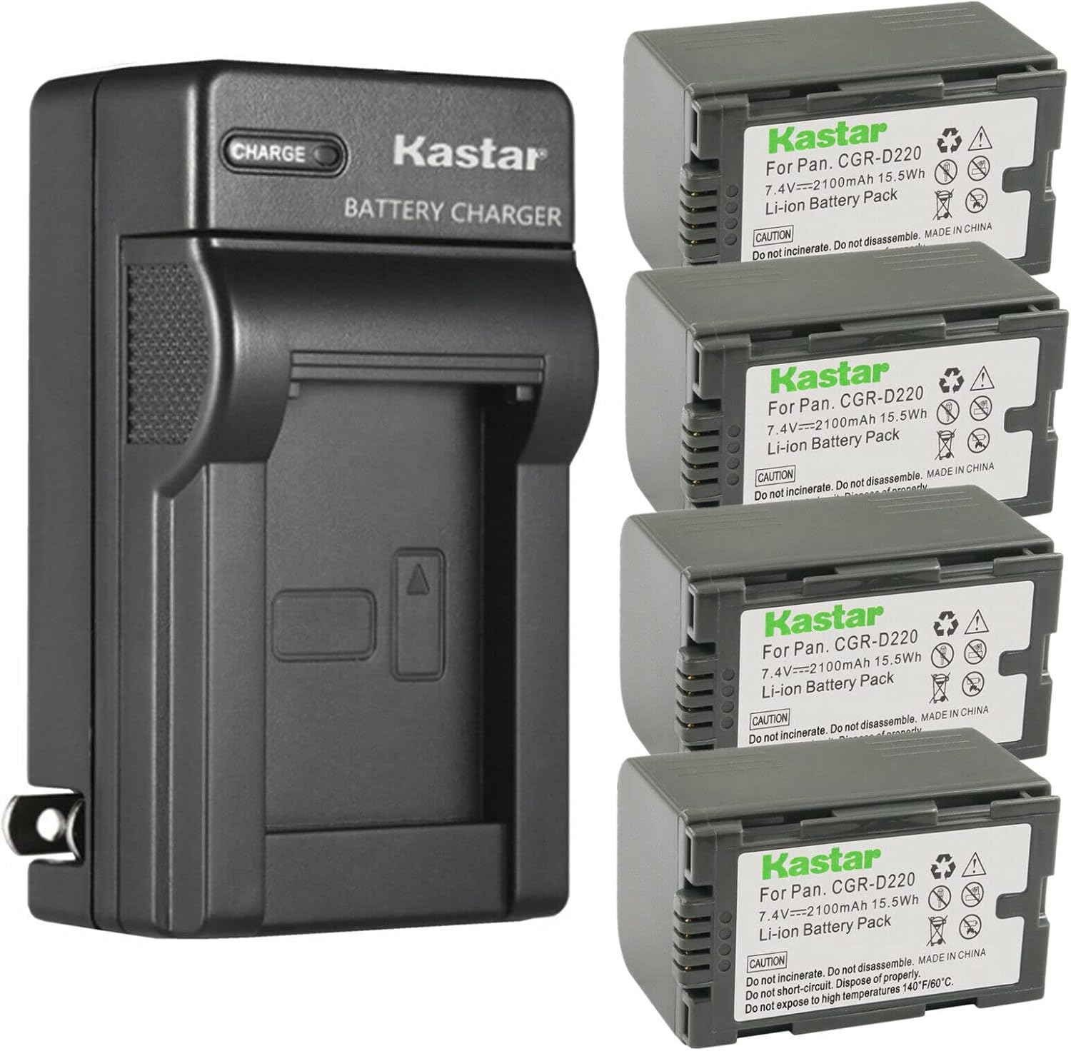 Kastar 4-Pack CGR-D16 Battery and AC Wall Charger for Cameras