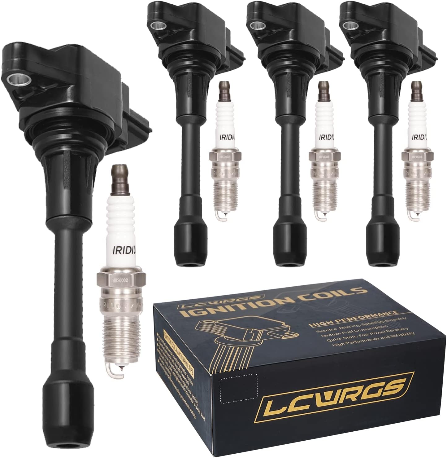Set of 4 Ignition Coil Pack and Spark Plugs for Nissan Models