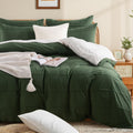 100% Organic Cotton Duvet Cover Full Size - Pleated Forest Green