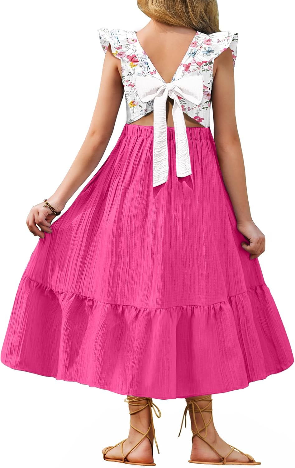 Arshiner Girls Summer Tie Back Dress for Tween Casual Wear