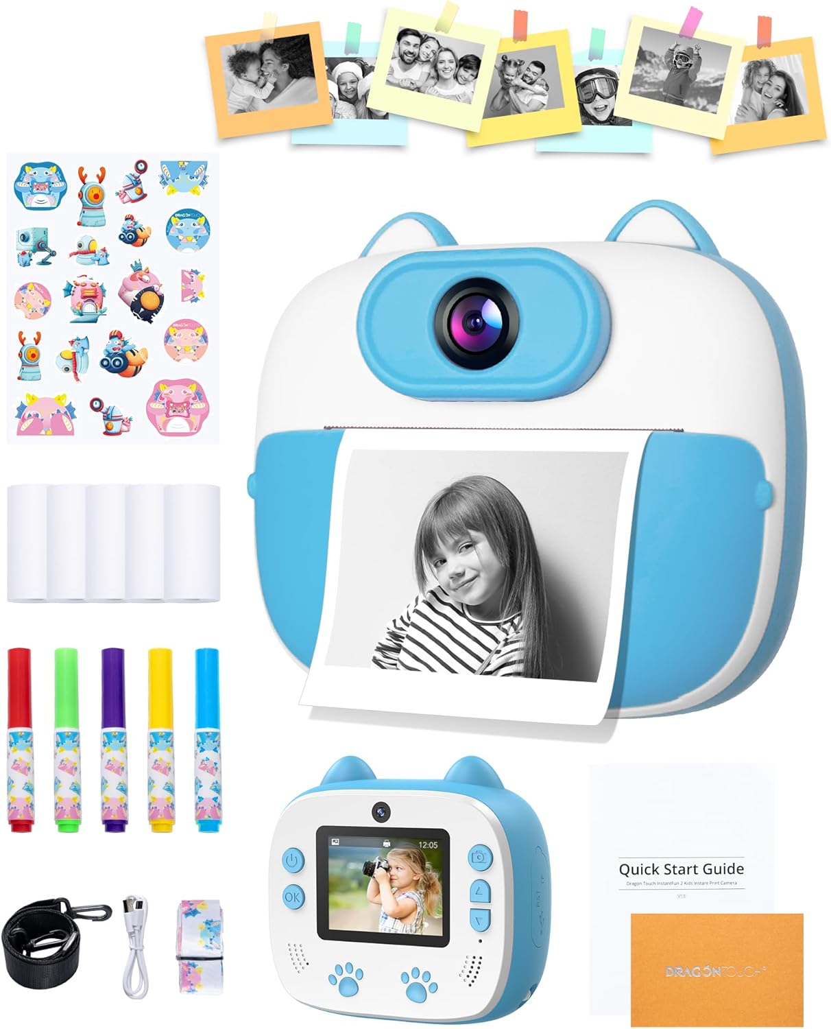 Dragon Touch Instant Print Camera for Kids - 1080P Selfie Fun