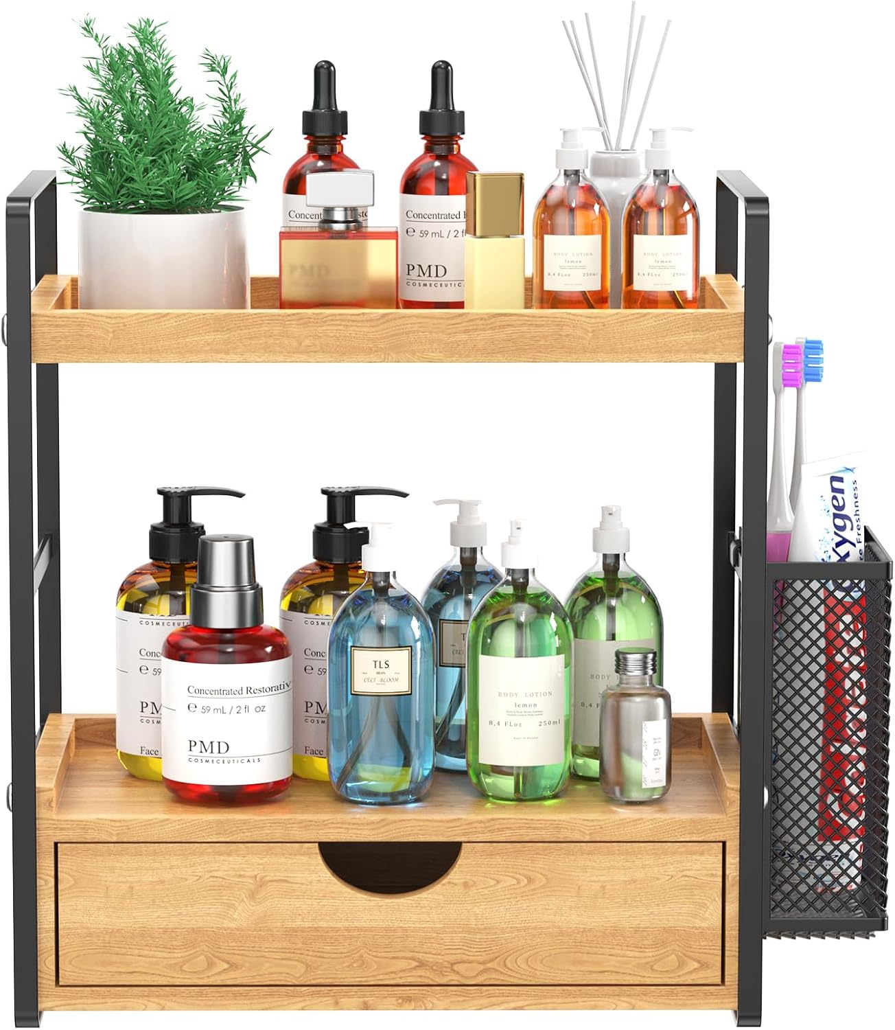 2-Tier Bathroom Organizer with Drawers and Baskets for Storage