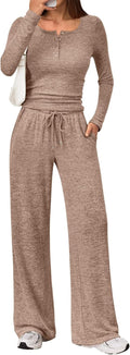 Trendy Queen Womens 2 Piece Lounge Set Henley Neck - Cozy Fit
