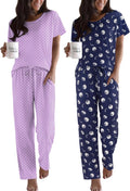Ekouaer 2 Pack Pajamas for Women Set - Soft Short Sleeve Lounge Set