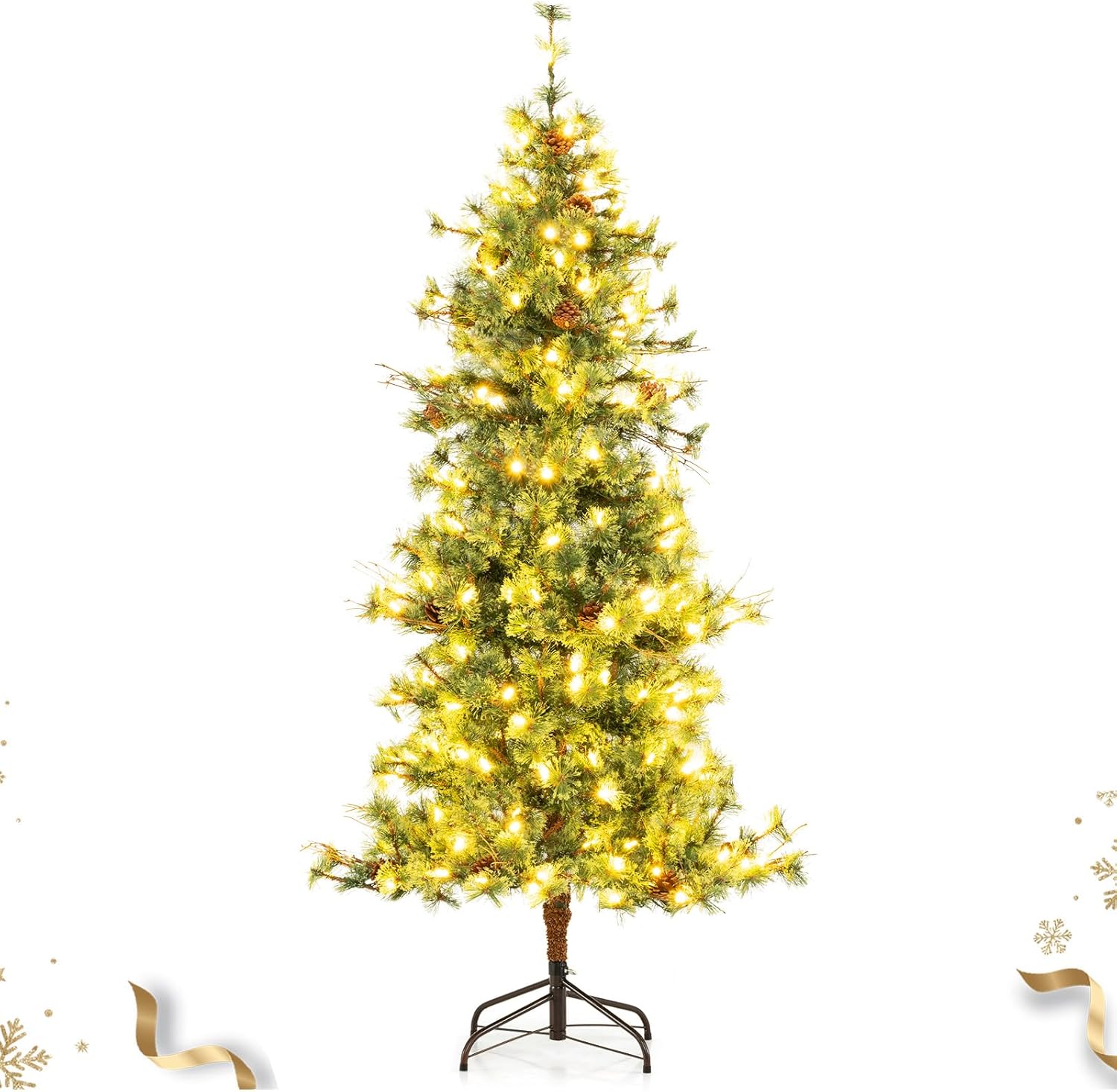 HAPPYGRILL 6FT Pre-lit Artificial Christmas Tree with 370 Tips