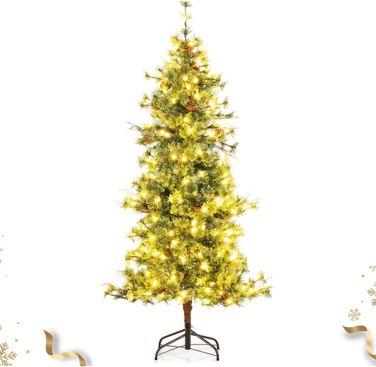 HAPPYGRILL 6FT Pre-lit Artificial Christmas Tree with 370 Tips