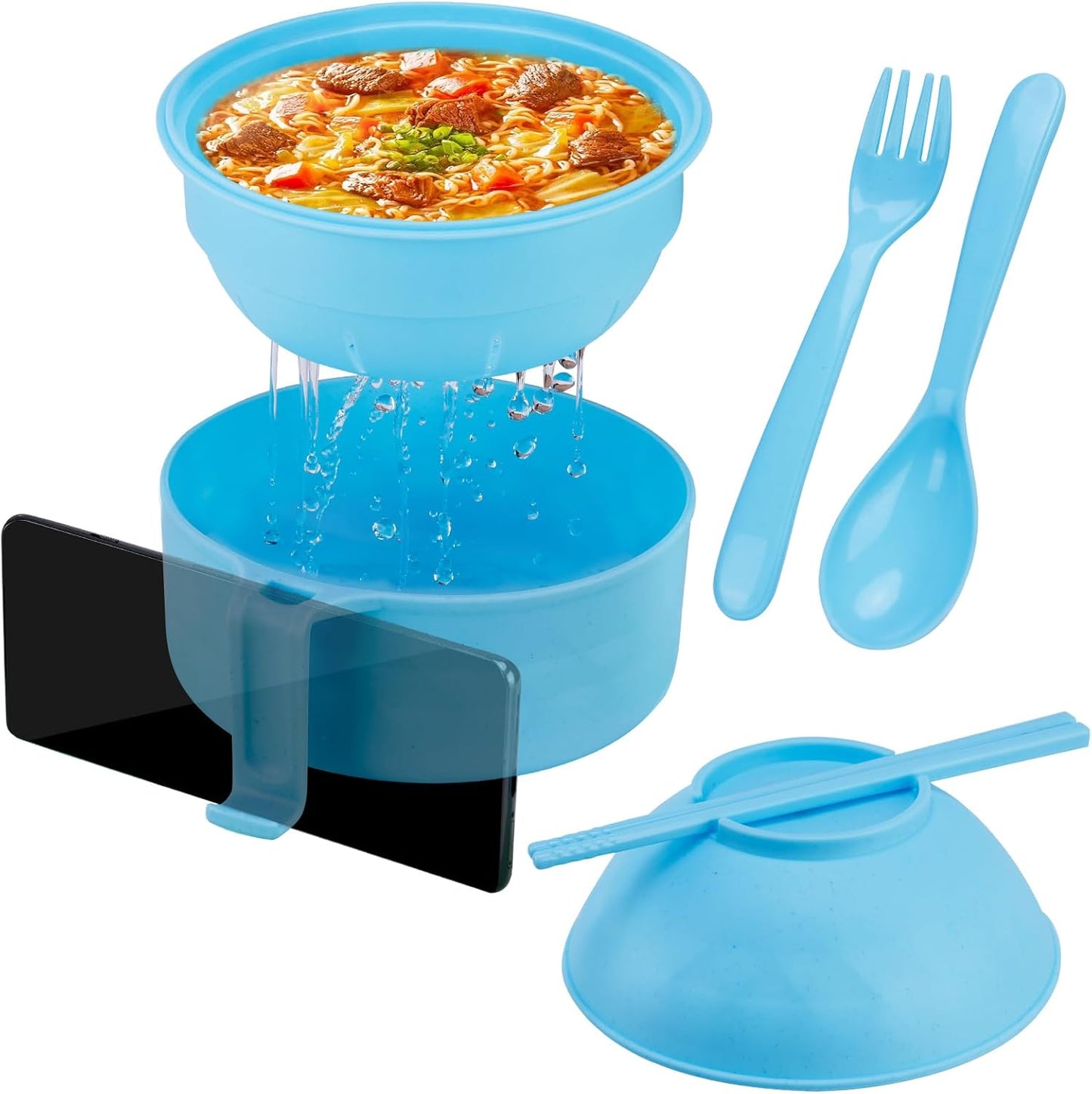 ZENGABIA 33oz Wheat Fiber Ramen Set - Microwave Cooker with Strainer