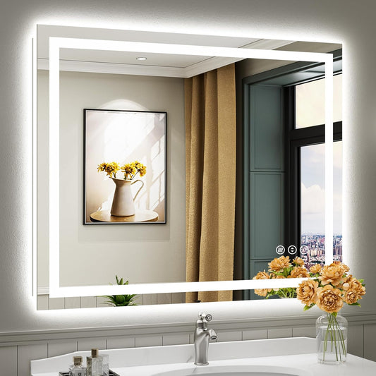 44x36 LED Bathroom Mirror with Lights, Anti-Fog & Dimmable