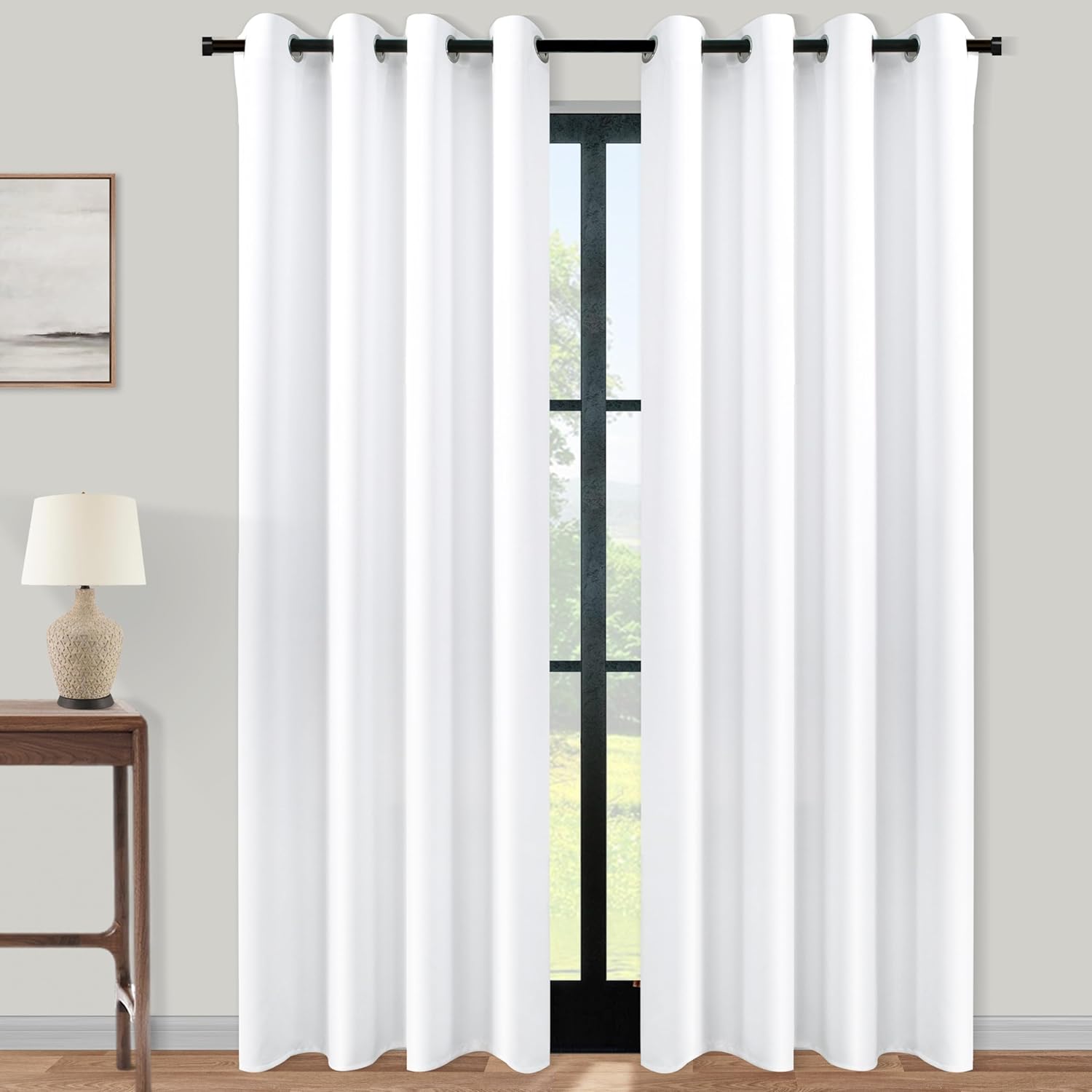 KOUFALL White Grommet Curtains for 8FT Tall Ceilings - 96 in