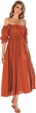 Women Summer Cotton Ruffled Backless A Line Midi Dress - Flowy Women's