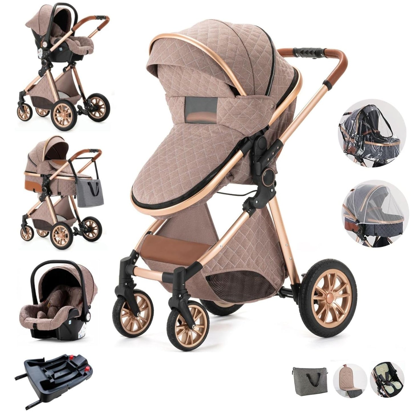 5 in 1 Compact Baby Stroller with Removable Bassinet for Infants