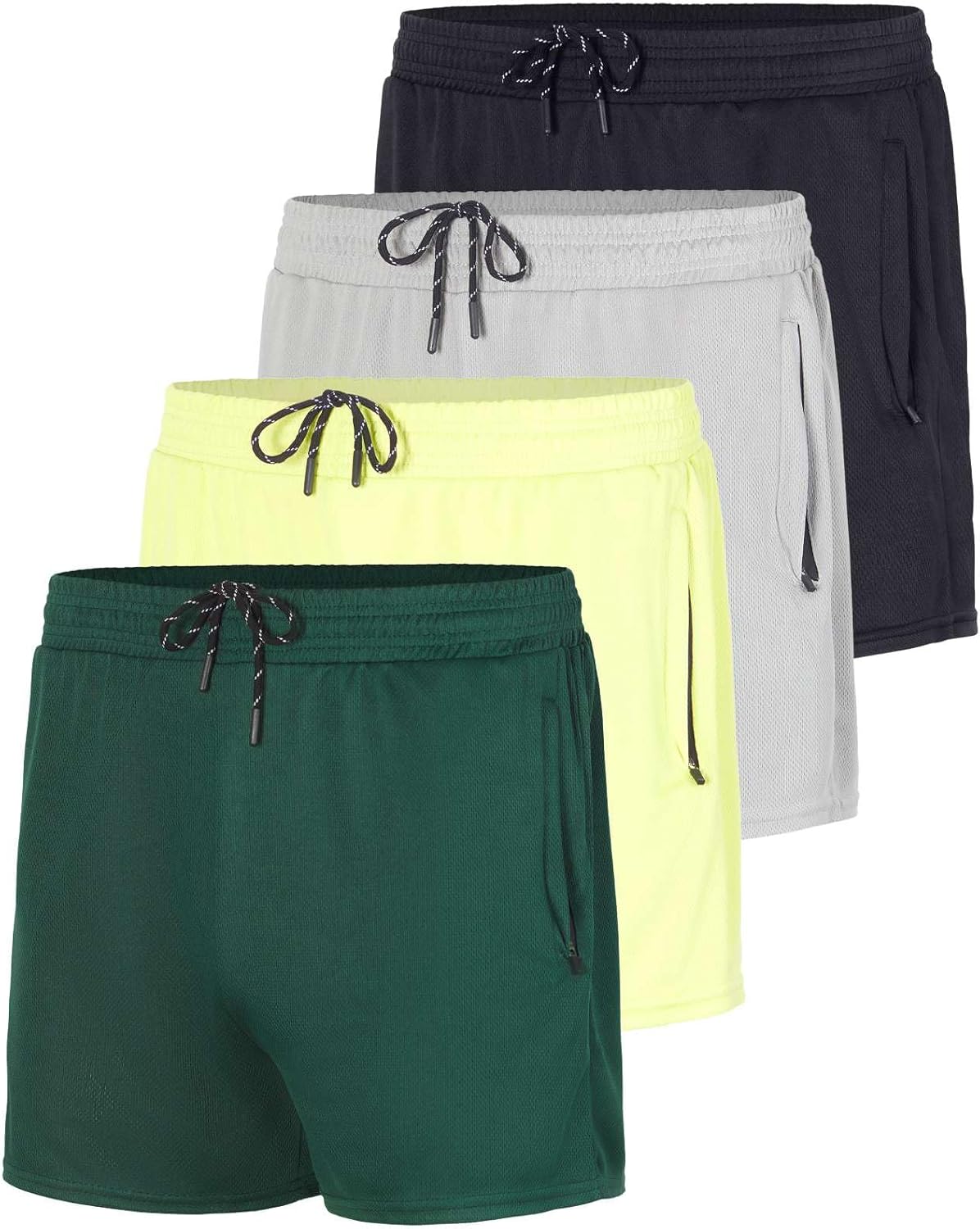 Men's Mesh Athletic Zipper Shorts 4-Pack for Active Lifestyle