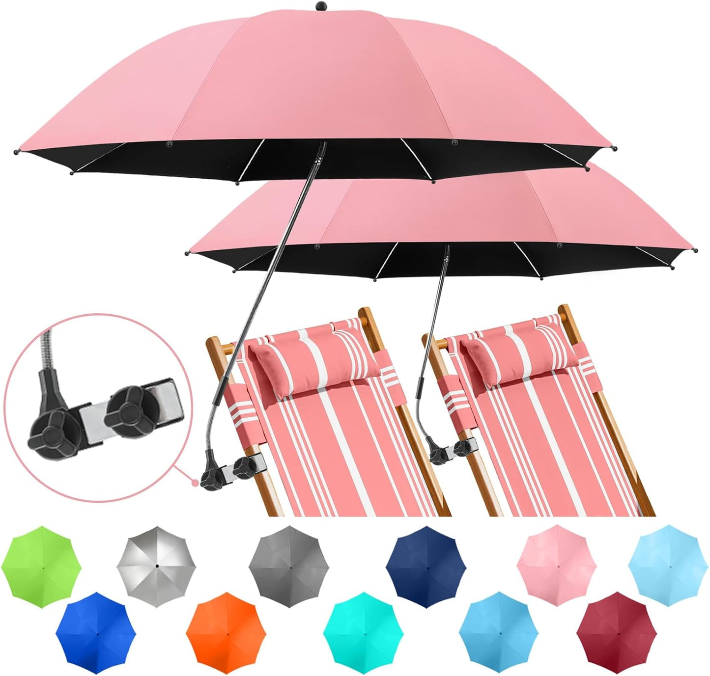 2 Pack Beach Umbrella with Clamp for Ultimate Sun Protection