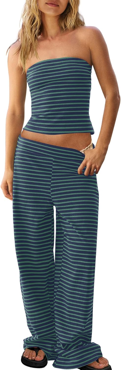 Panadila Womens Striped Two Piece Sets for Summer Fun