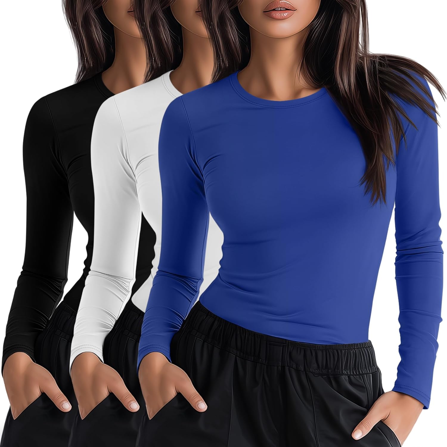Neer 3 Pack Womens Long Sleeve Crewneck Underscrub Shirts