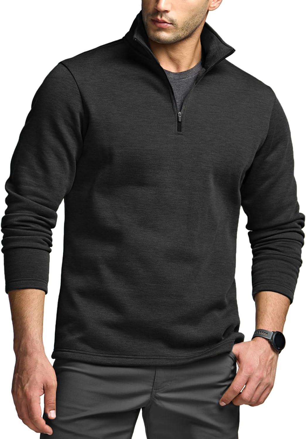 CQR Men's Thermal Fleece Quarter Zip Sweater for Outdoor Use