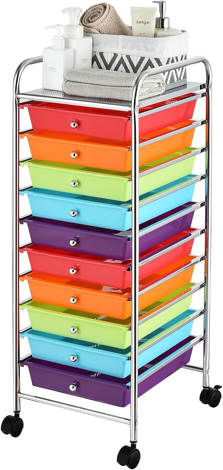 Storage Cart with 10 Drawers for Home Office and School Use