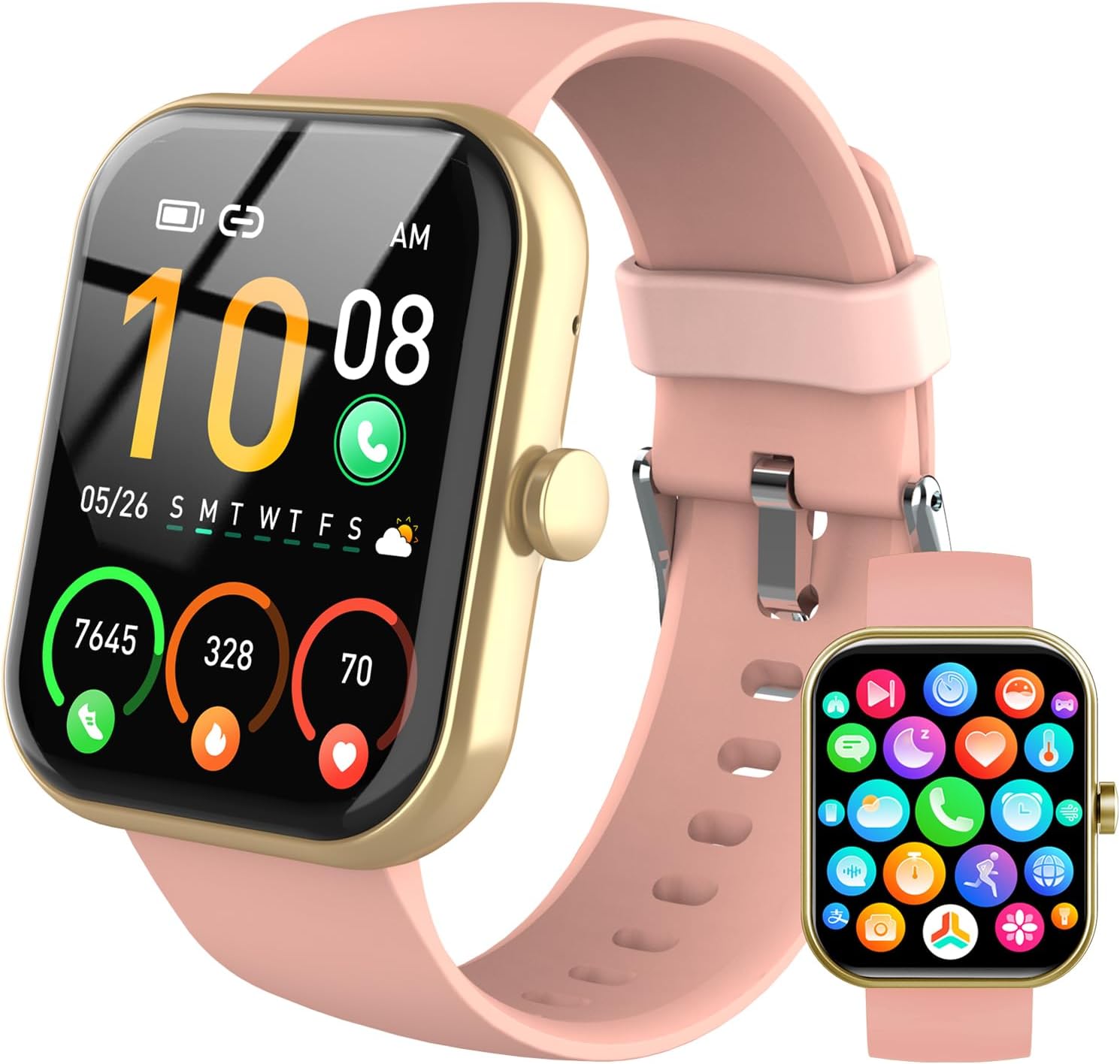 Smart Fitness Tracker Watch: Answer/Make Calls, IP68 Waterproof, 110+ Sport Modes, Pink