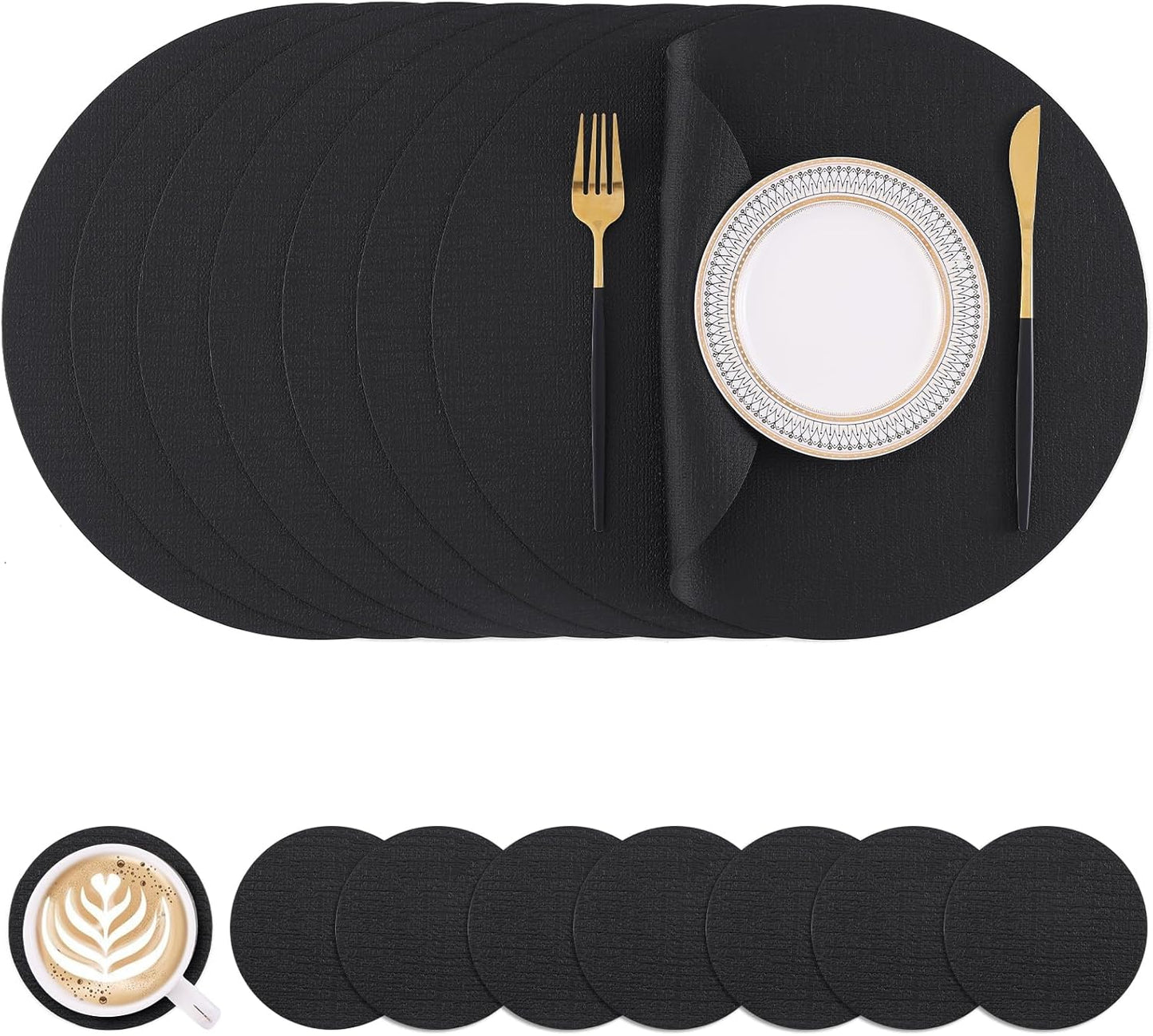Homaxy Round Faux Leather Placemats Set of 8 for Dining