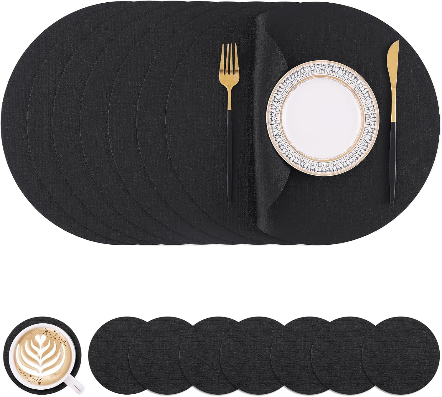 Homaxy Round Faux Leather Placemats Set of 8 for Dining