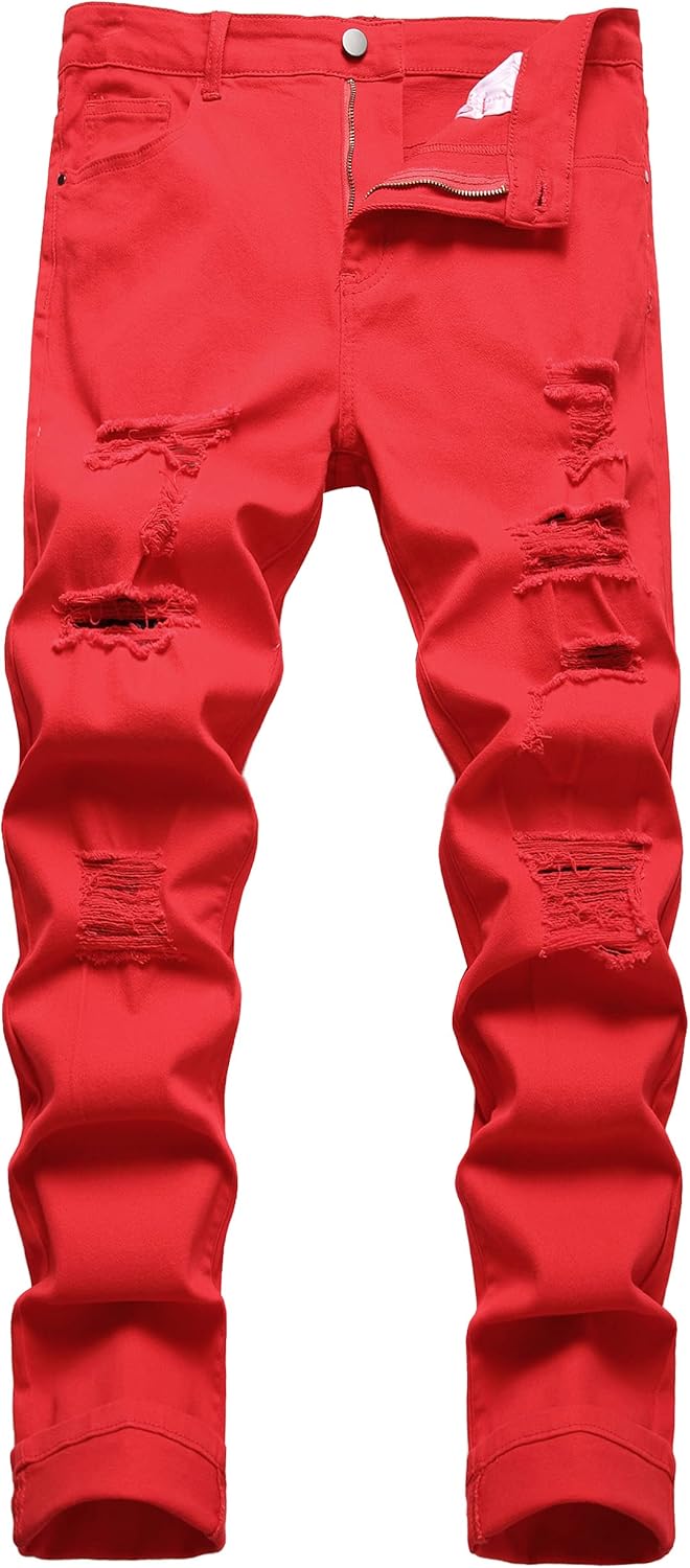 Men's Ripped Jeans Slim Fit Distressed Straight Leg Denim Pants