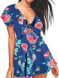 Women's V-Neck Self-Tie Front Romper - Flattering Boho Mini