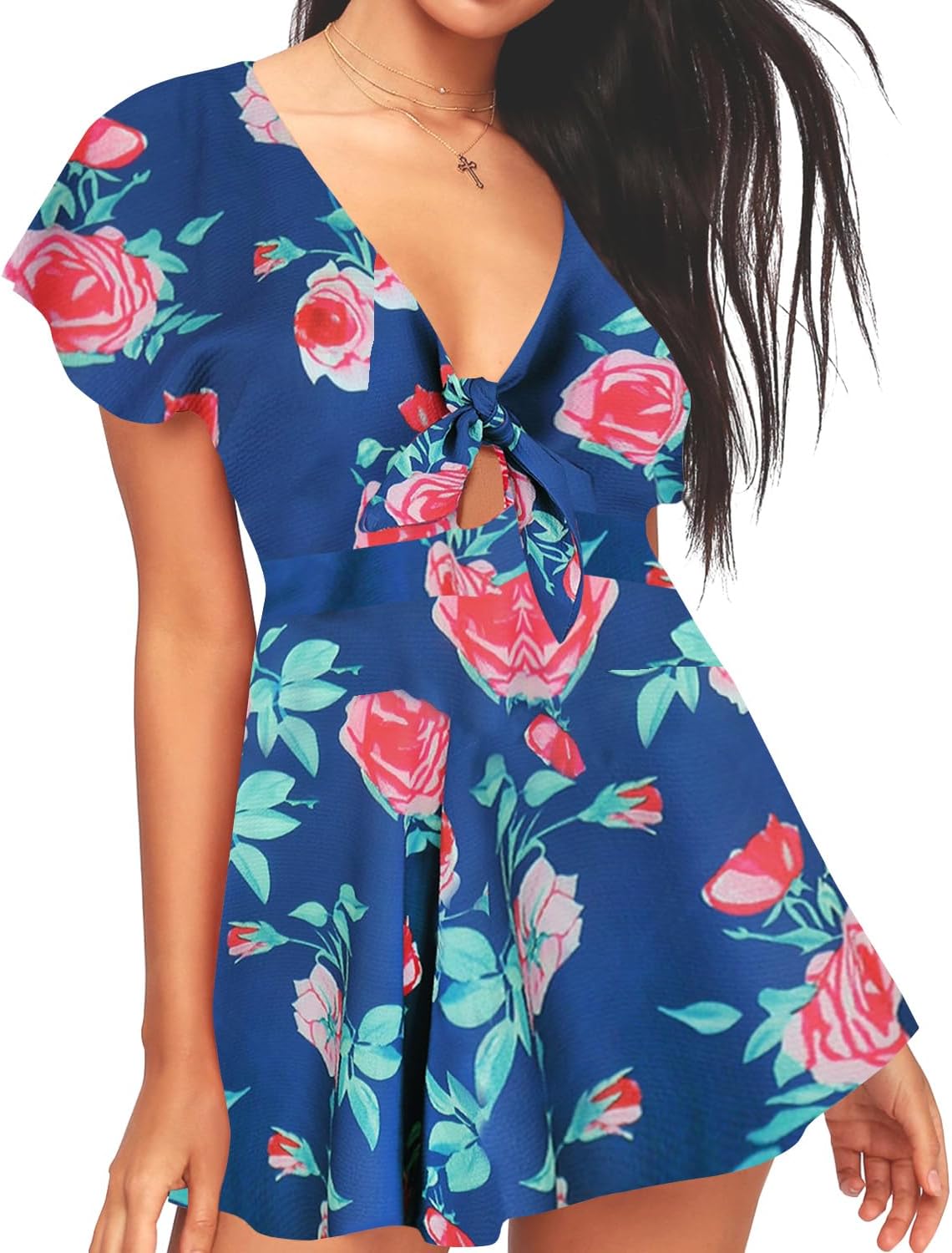 AGQT Women's Sexy V-Neck Self-Tie Front Romper for Summer Fun