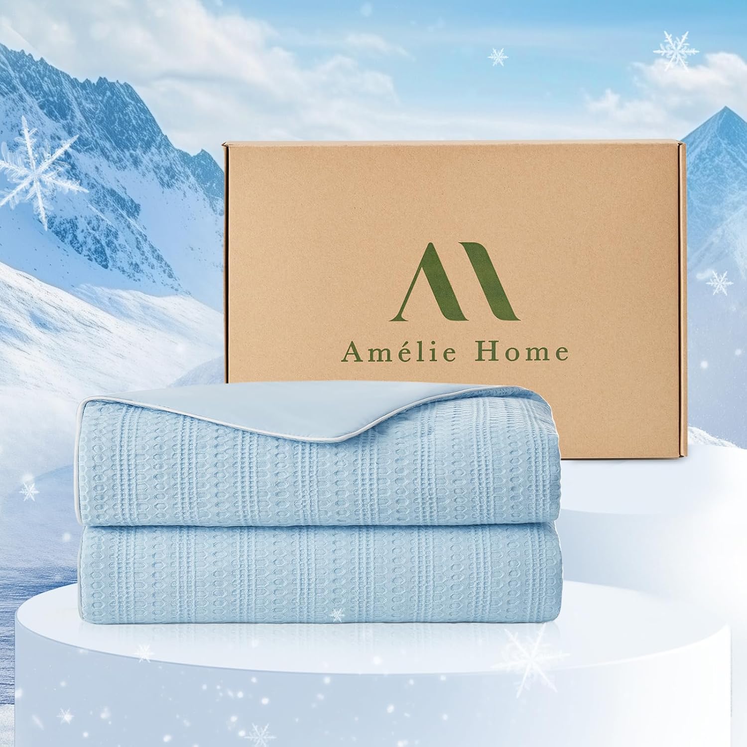 Waffle Cooling Comforter Twin Size for Hot Sleepers, Sky Blue