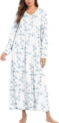 Cotton Nightgowns for Women Long Sleeve Full Length - Soft Comfy Sleep