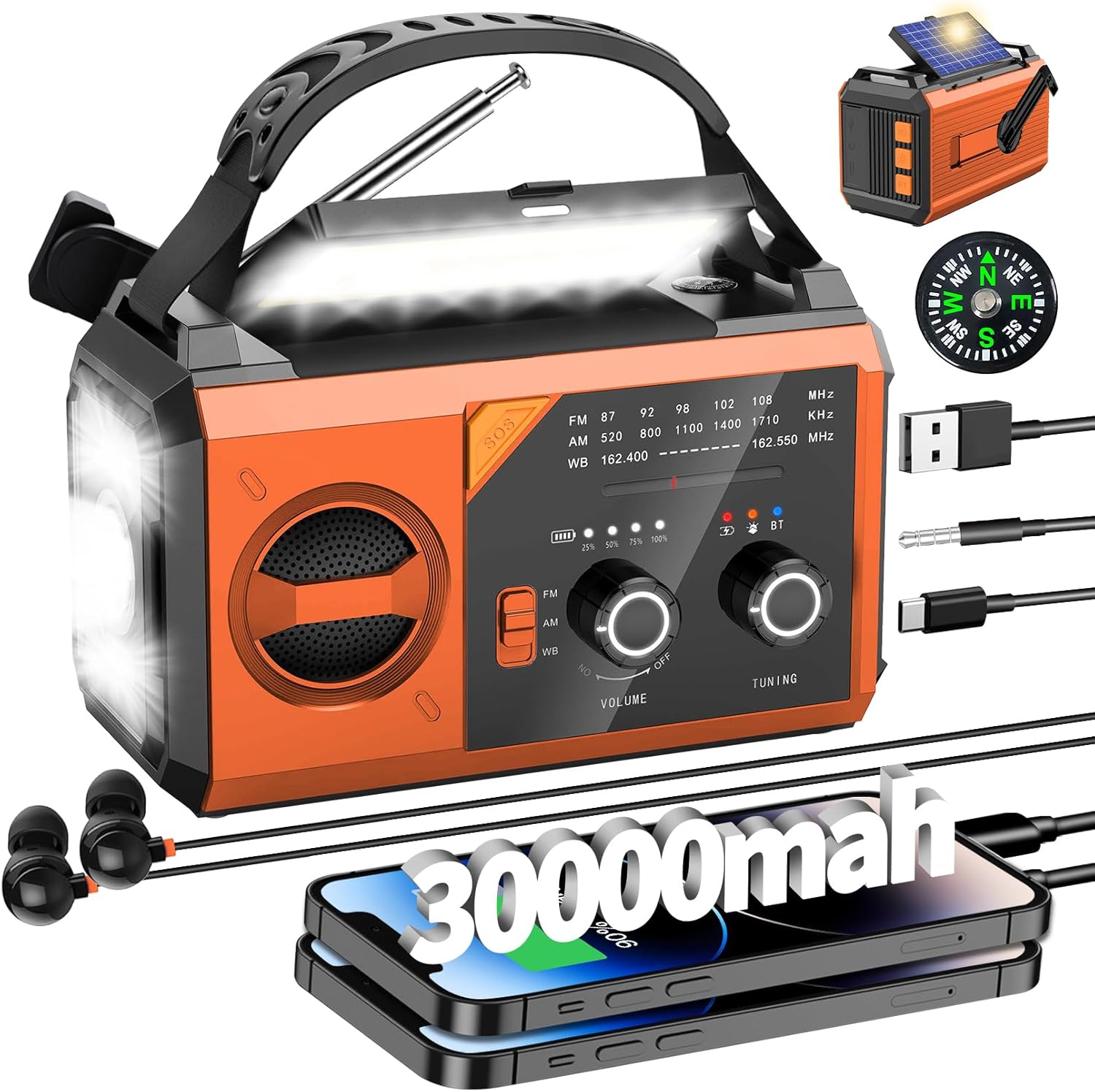 30000mAh Emergency Radio with NOAA Alert for Survival and Camping