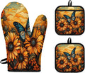 Floral Butterfly Oven Mitts - Heat Resistant Set