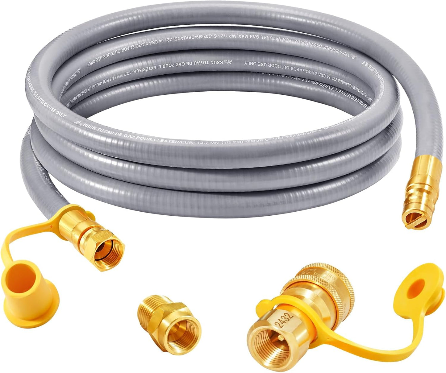 8FT Natural Gas Hose w/ Quick Connect - Convert Grill, Heater & More! CSA Certified