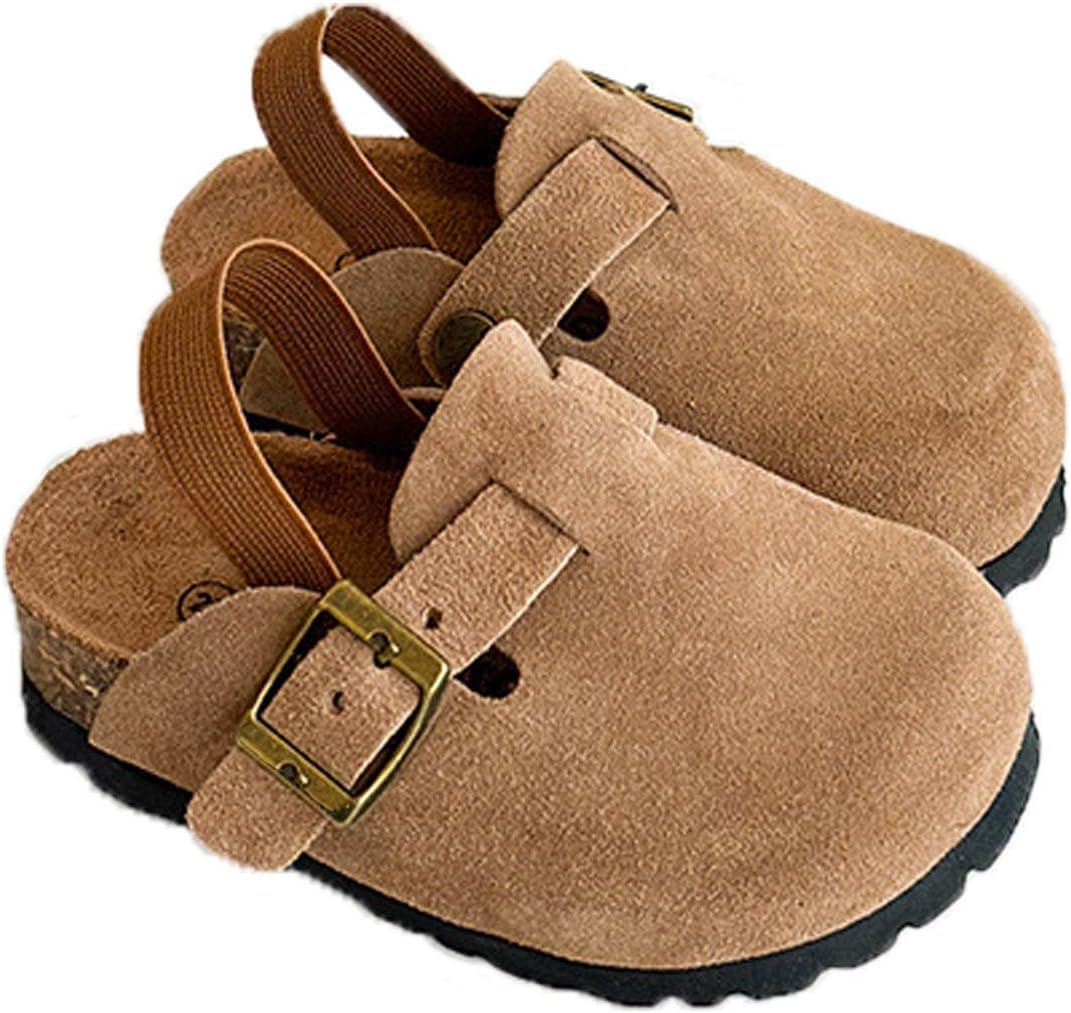 Kids Suede Clogs for Toddlers - Adjustable Buckle Mules