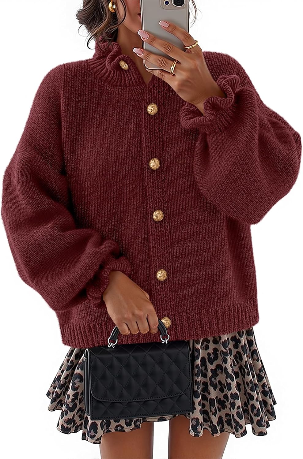 Trendy Ruffle Button Down Chunky Cardigan for Women