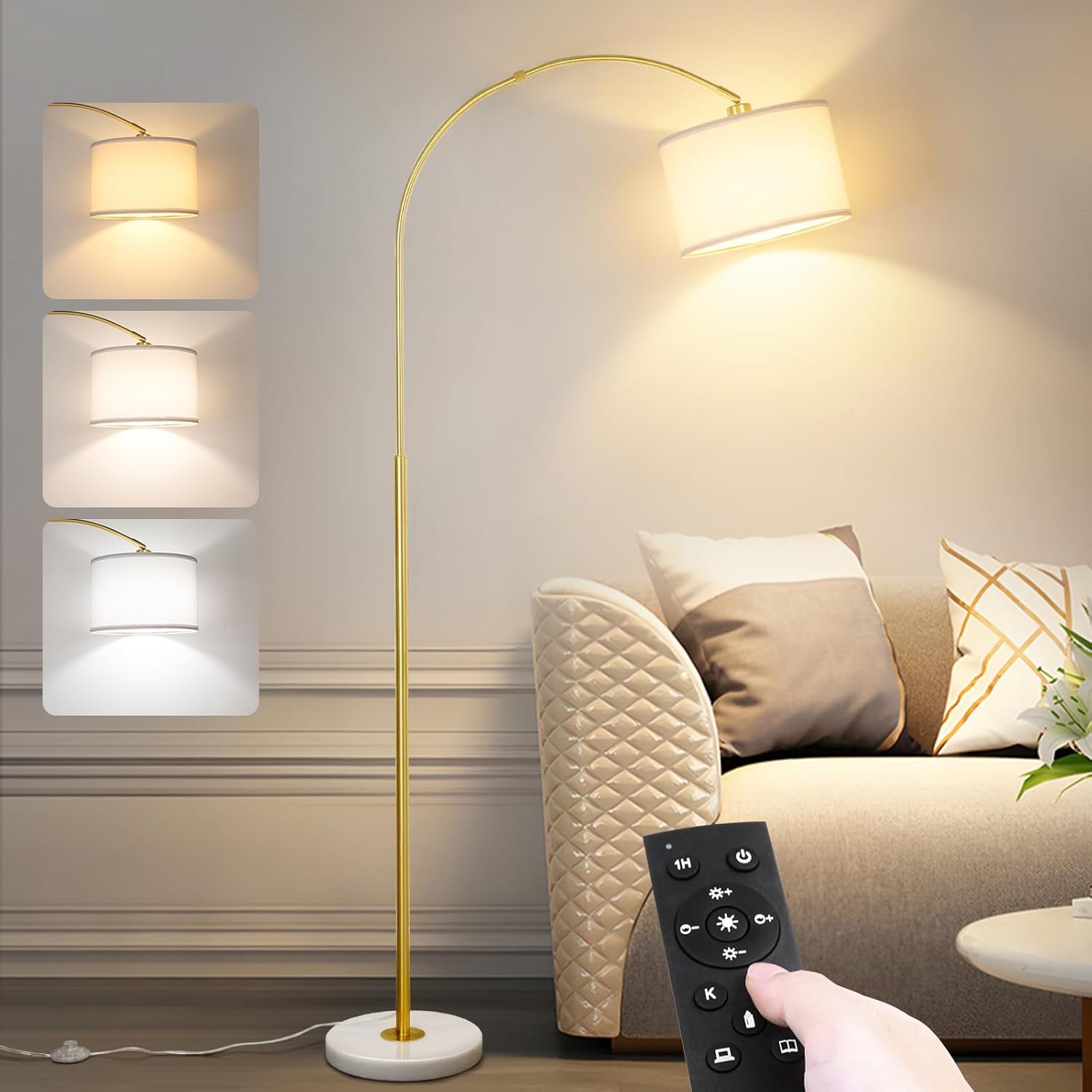 Dimmable Arc Floor Lamp with Remote for Modern Living Rooms