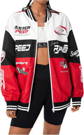 GORGLITTER Women's Color Block Zip Up Racing Jacket in Varsity Style