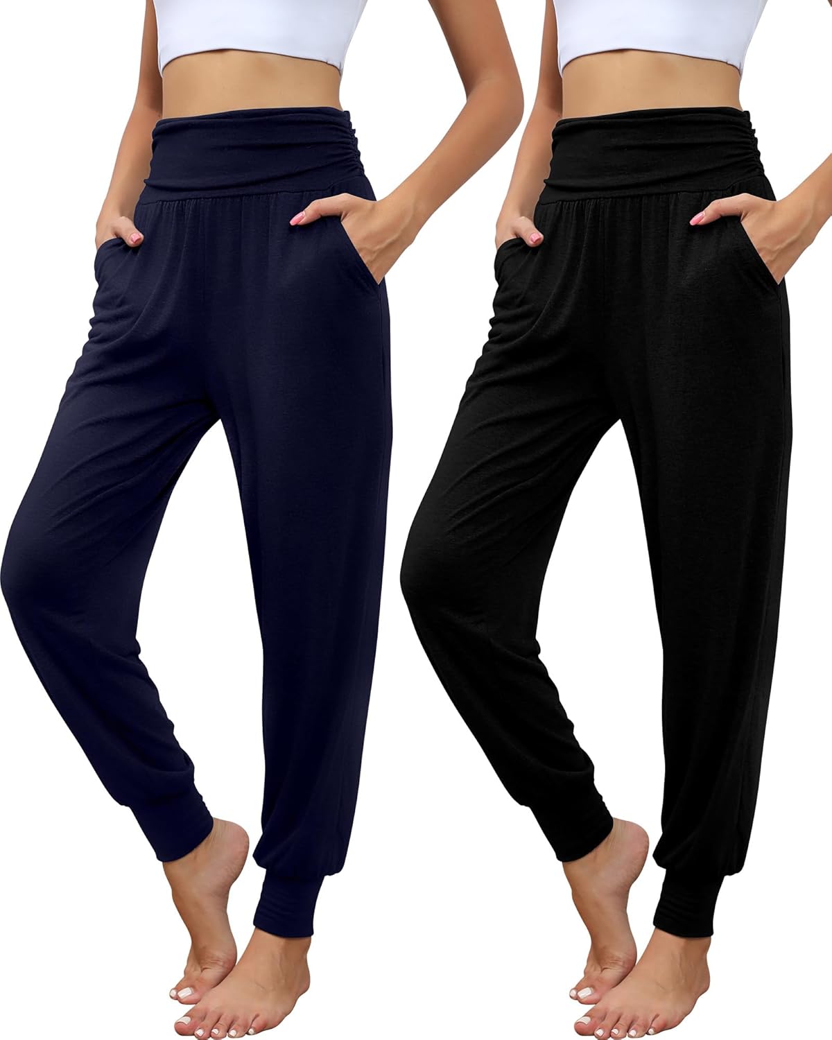 2 Pack Women's Yoga Joggers - Cozy High Waisted Lounge Pants