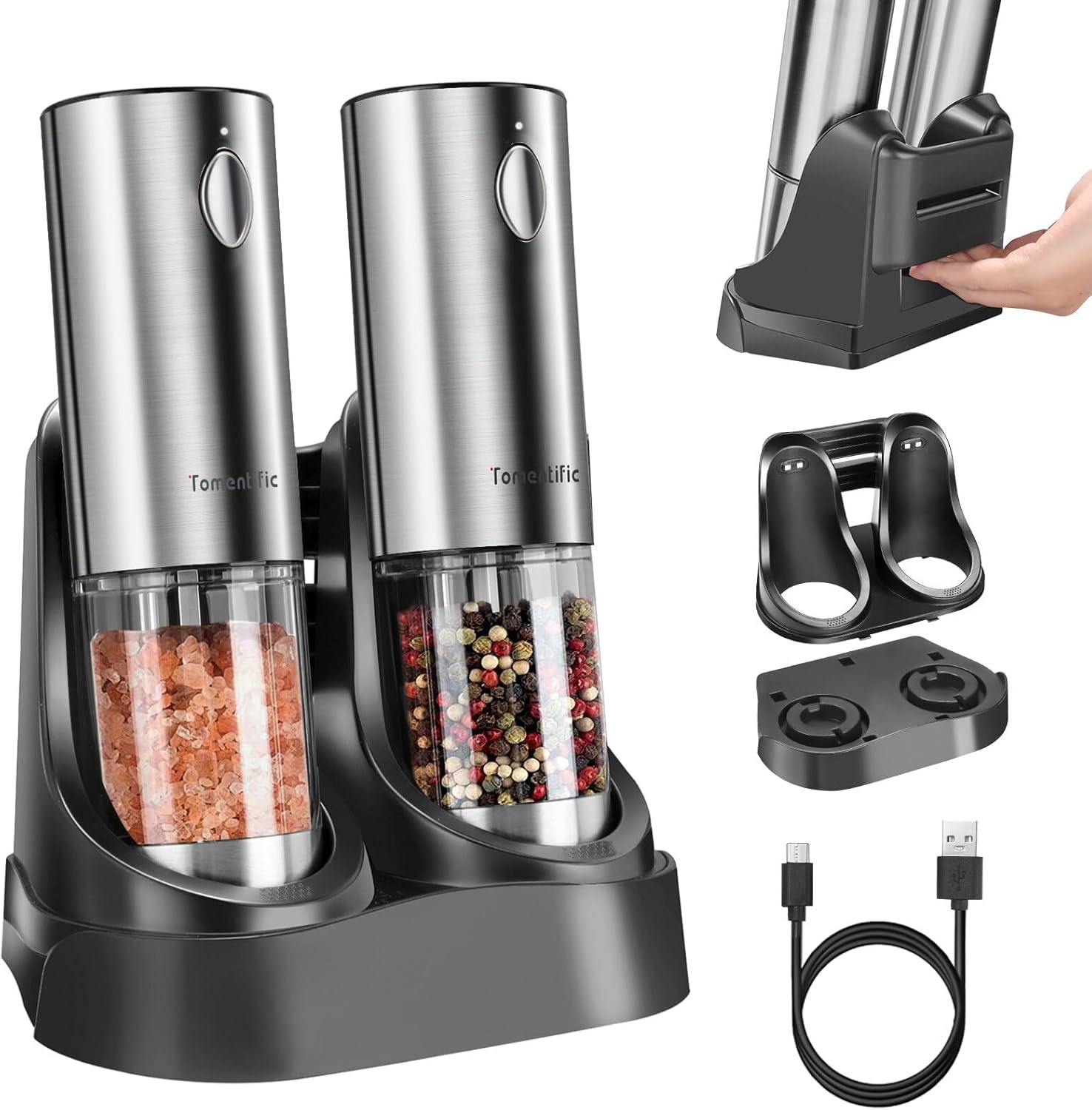 Electric Salt and Pepper Grinder Set with Adjustable Coarseness