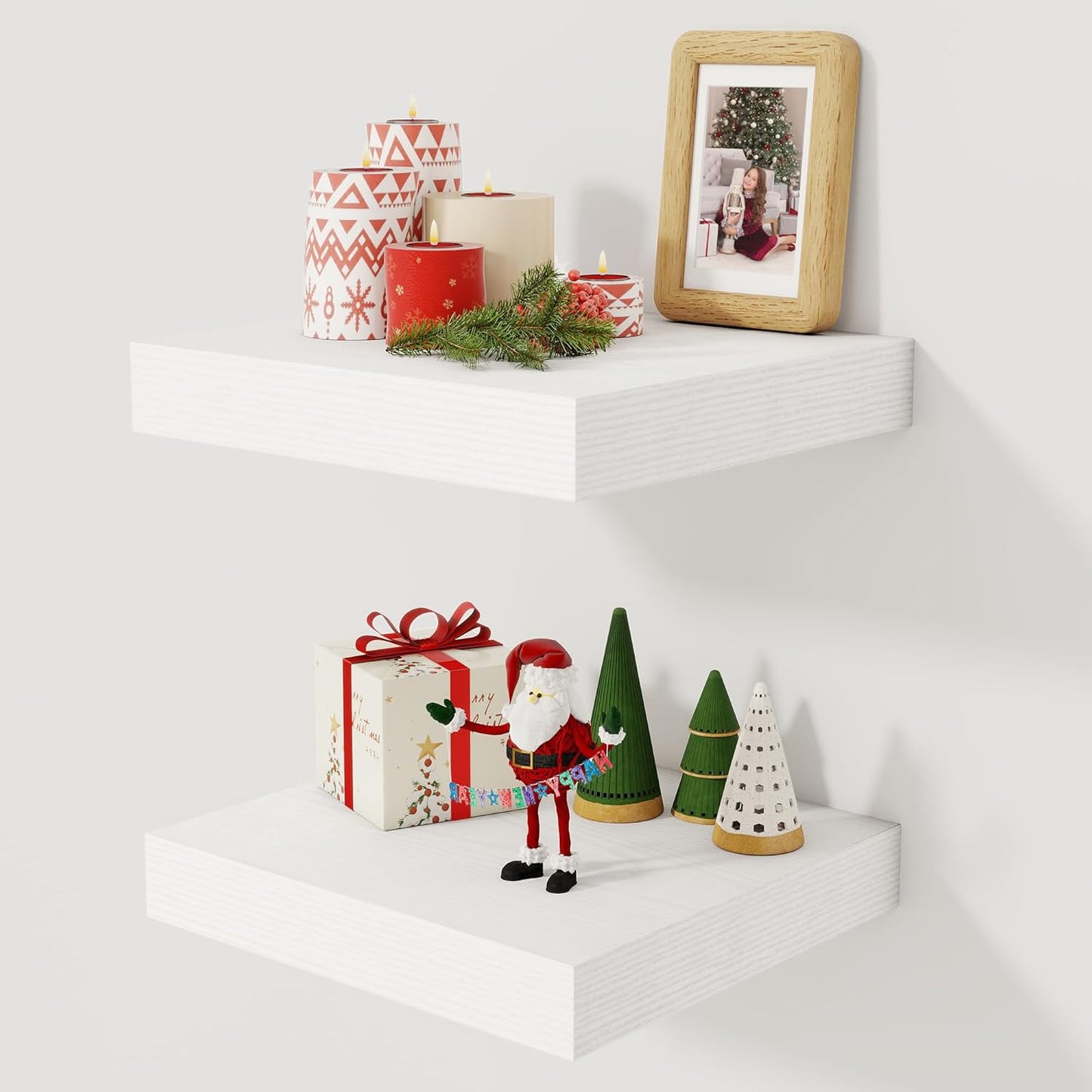 Floating Shelf Set of 2, Rustic Wood Wall Decor for Home