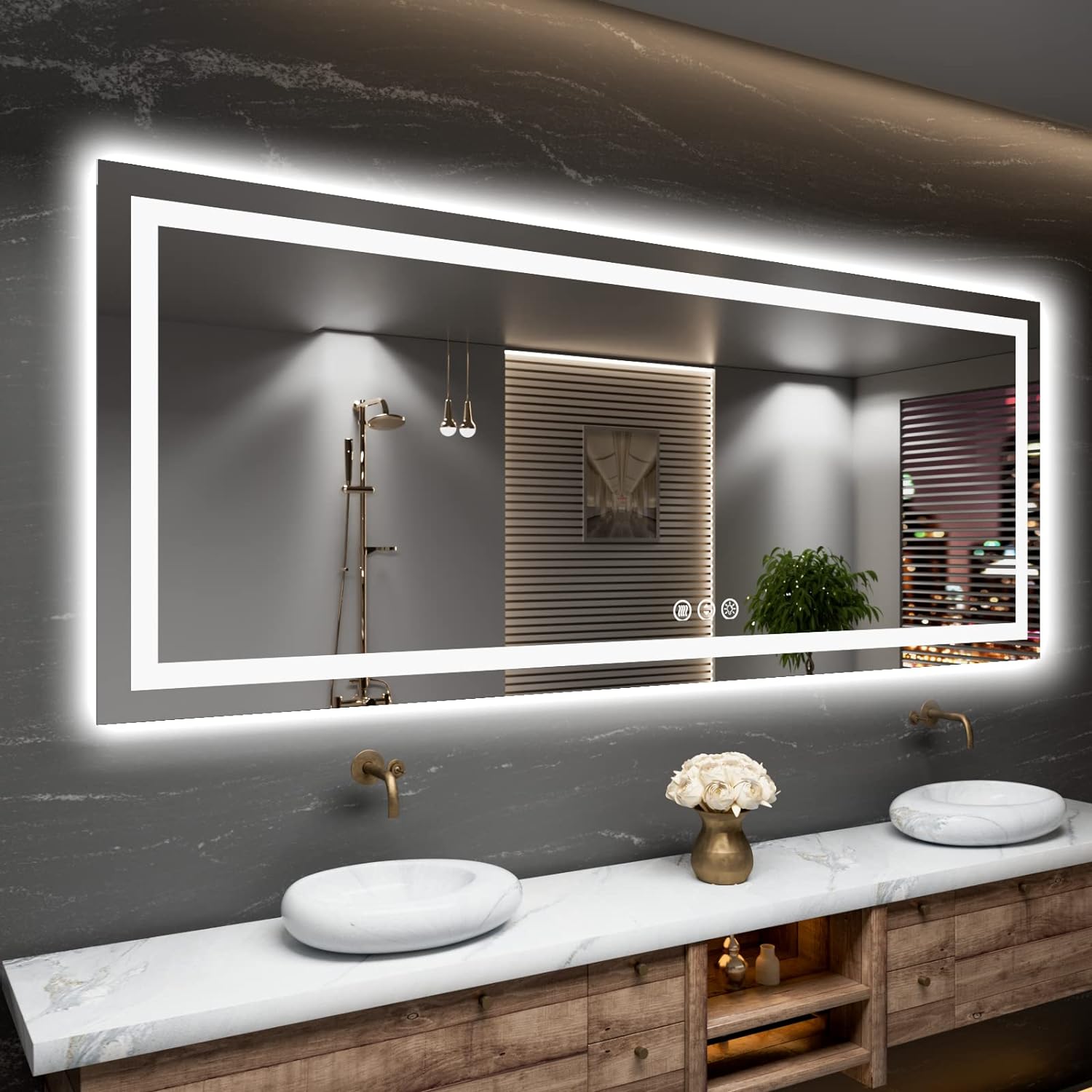 Amorho LED Bathroom Mirror with Front Light and Backlit Design