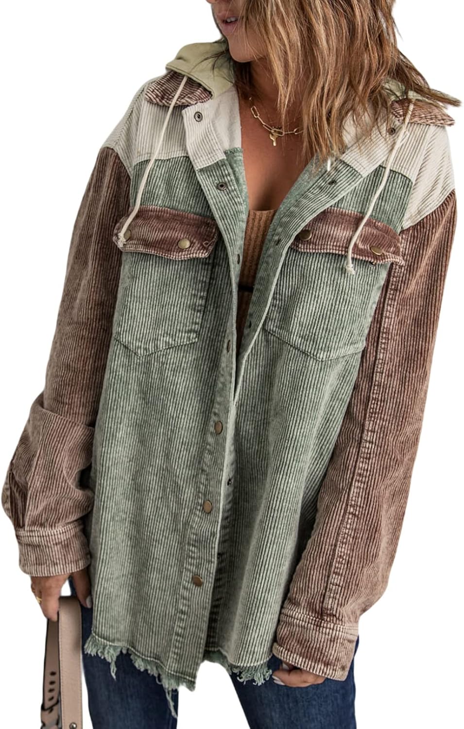 Dokotoo Womens Fall Corduroy Shacket Jacket with Hood and Pockets