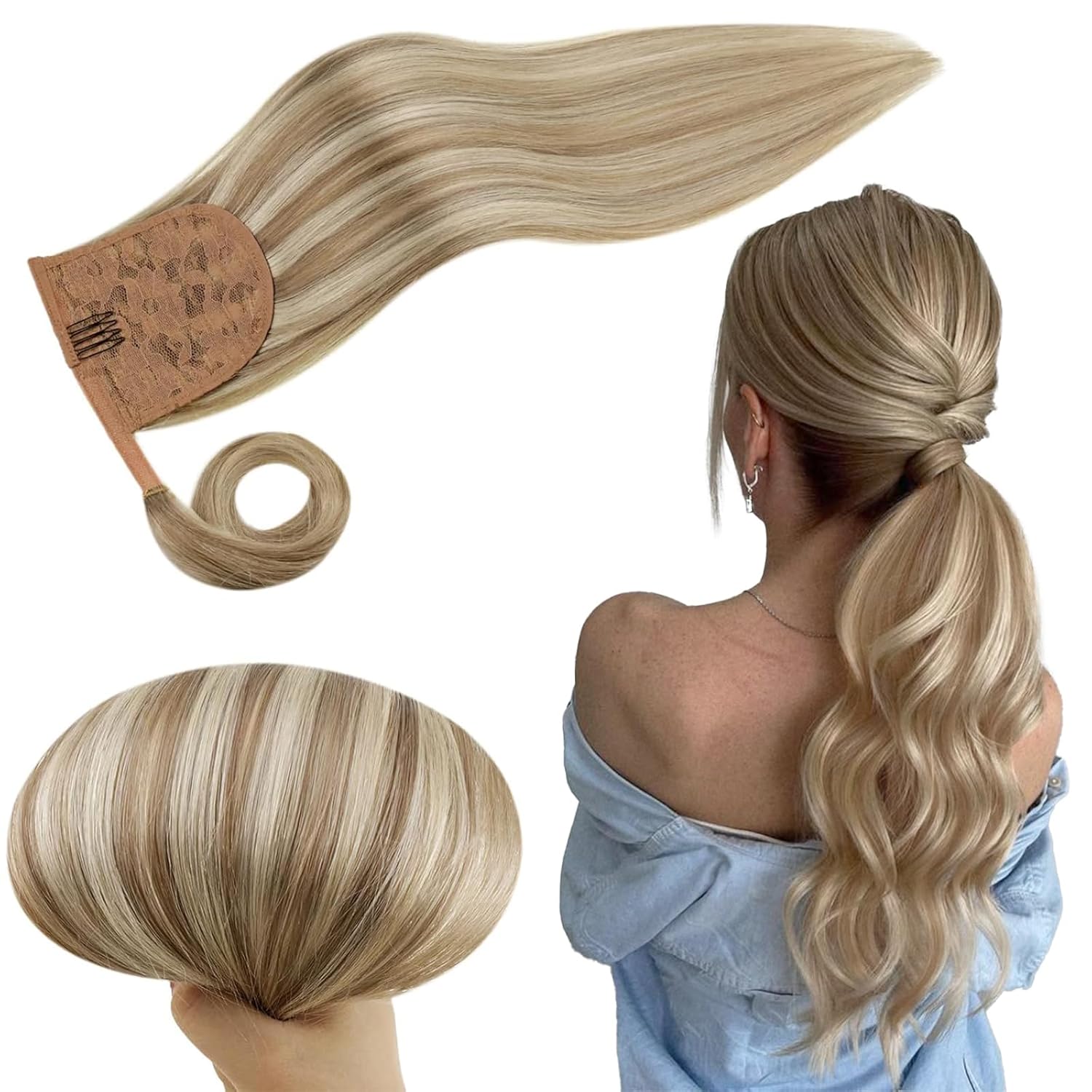 RUNATURE Ash Brown Human Hair Ponytail Extension for All Occasions