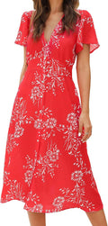 Women's Floral Button Up Split Midi Dress - Flattering Boho Midi