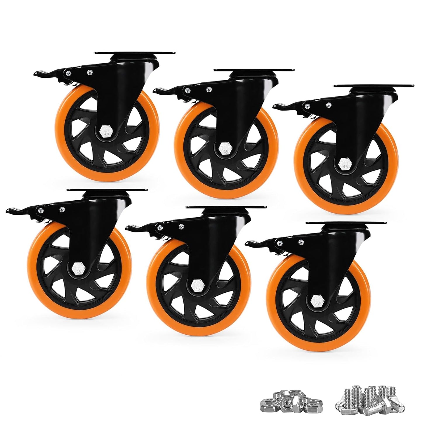 Heavy Duty 5 Inch Casters Set of 6 for Cart and Furniture