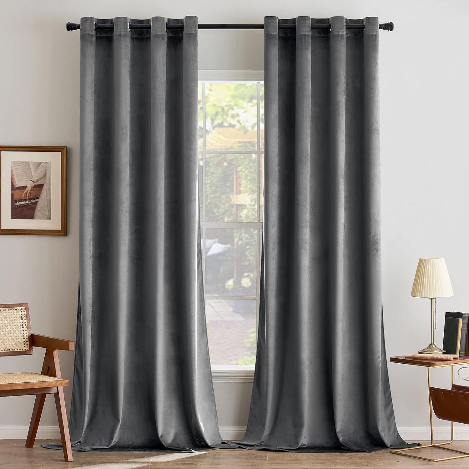 ANRODUO Grey Velvet Curtains for Room Darkening and Privacy