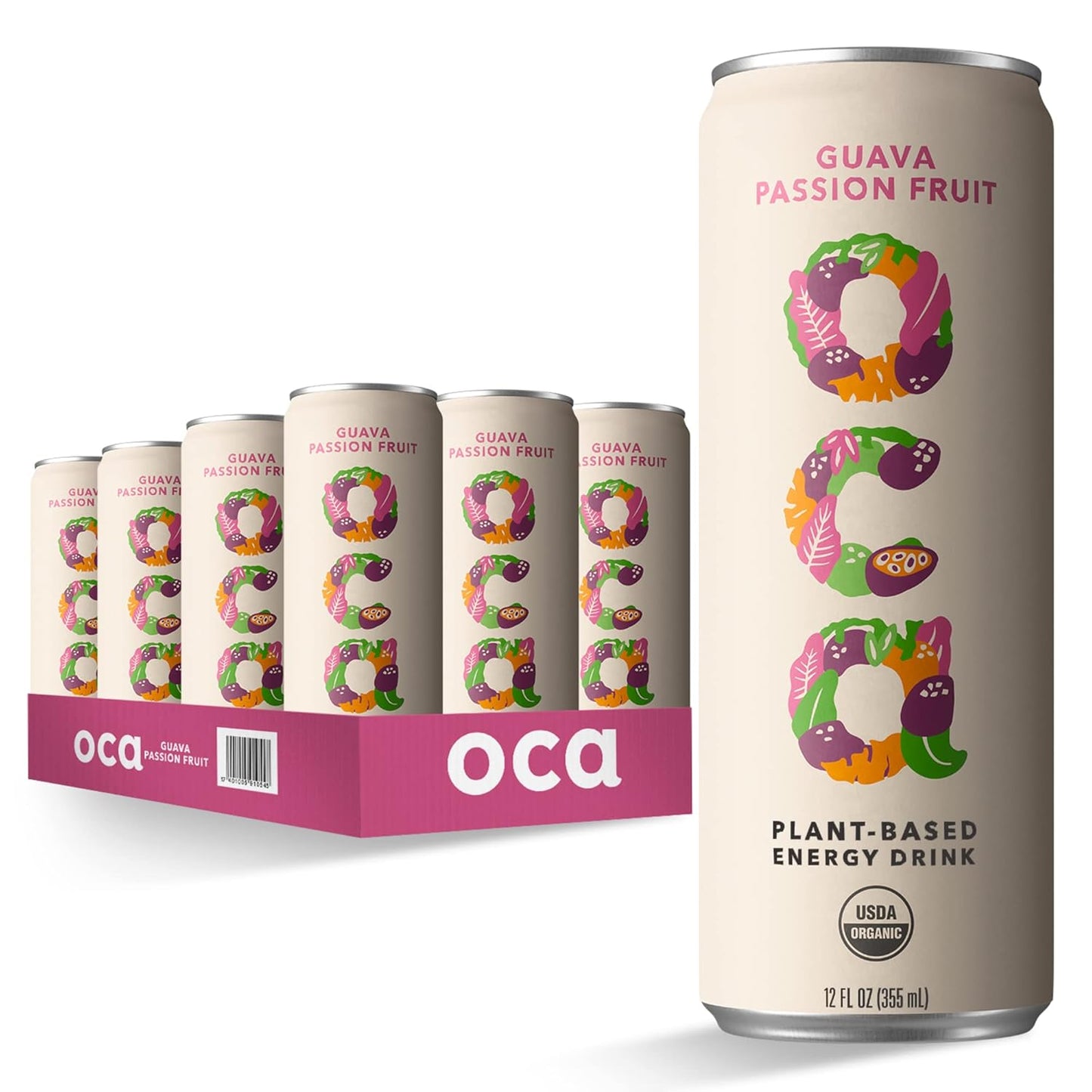 OCA Plant Based Energy Drink - Organic Low Sugar Guava Passion Fruit