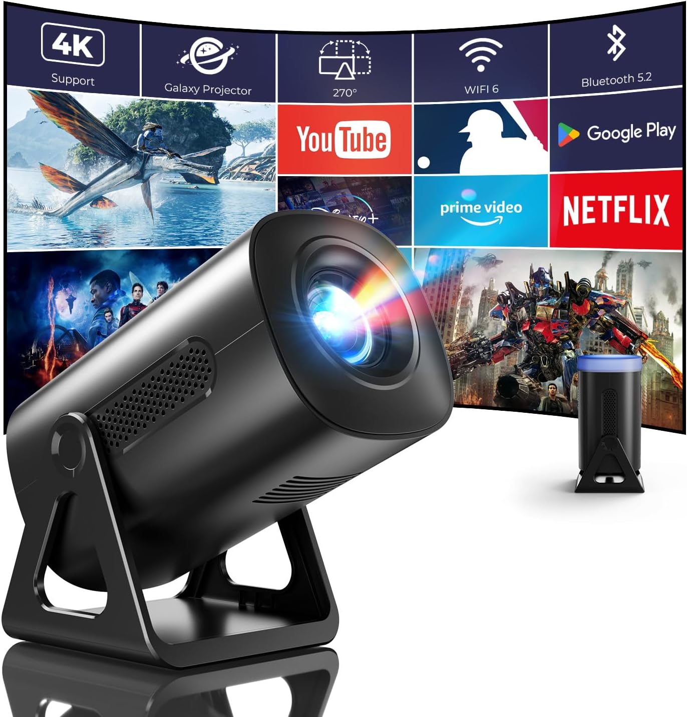 Portable 4K Mini Projector with Android TV OS & 8000+ APPs