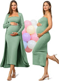 Rnxrbb 2 Piece Maternity Dress Cardigan Set - Flattering Bodycon Fit